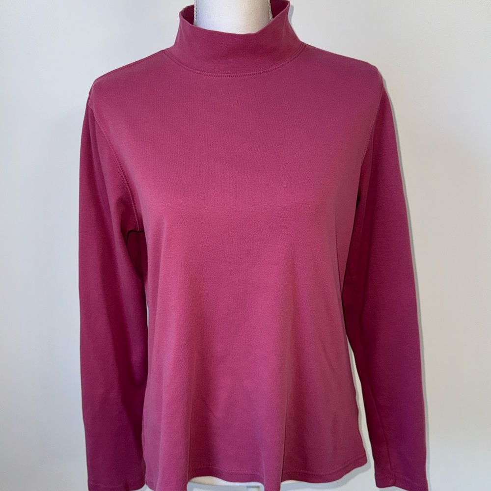 St John’s Bay Womens Large Pink Mock‎ Neck Long Sleeve Top Cotton